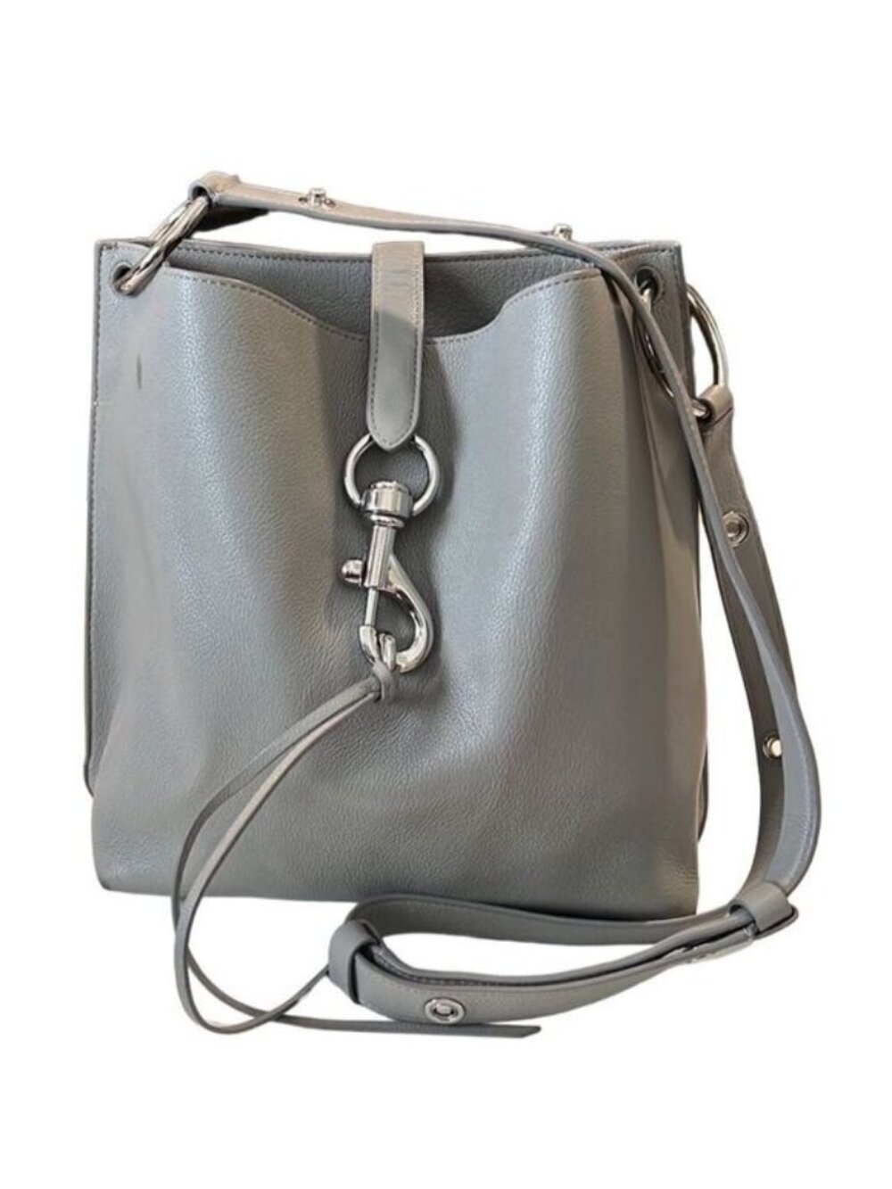 Rebecca Minkoff Megan Gray Leather Adjustable Strap Crossbody Bucket Bag